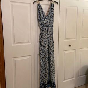 MYAN Blue Print Jumpsuit with Woven Racerback